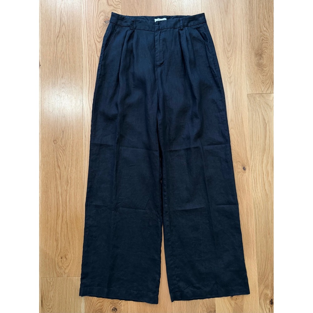 Dissh Easton High Rise Wide Leg Linen Pants Black Size 14